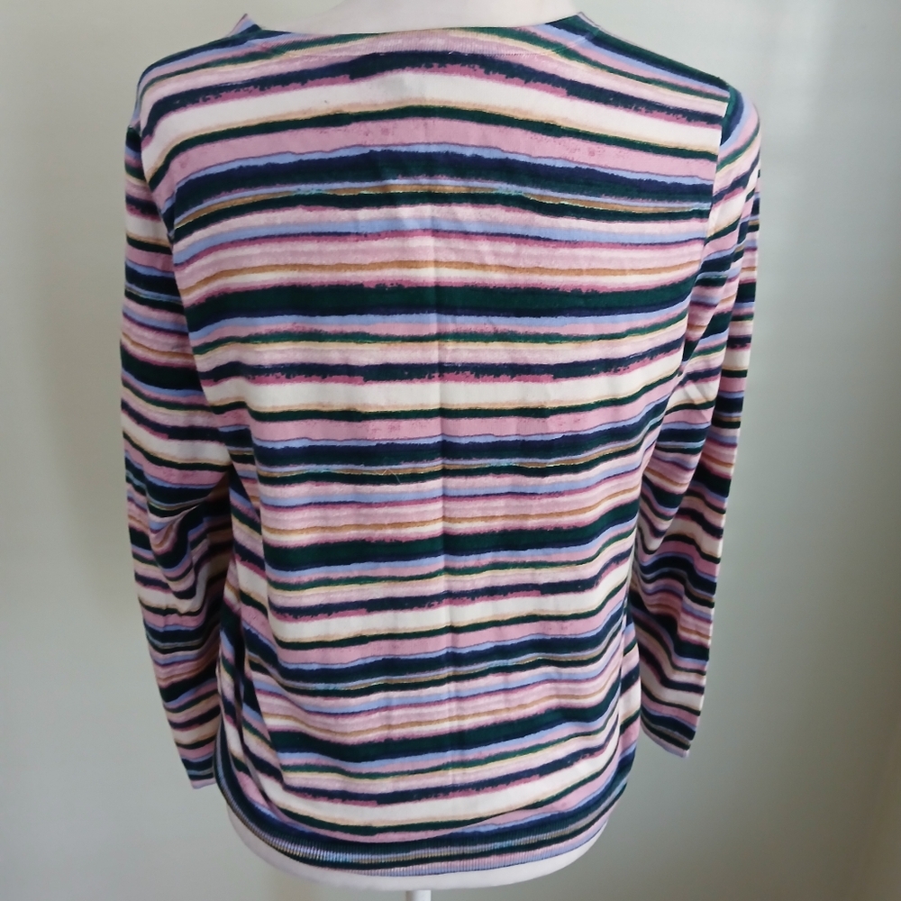Talbots Cotton Striped Cardigan Sweater - Picture 4 of 6